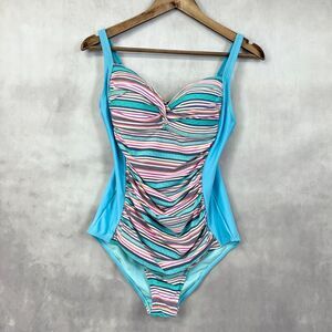 Romenza Targo Womens One Piece Swimsuit Size 8‎ Twist Striped Beachy Summer